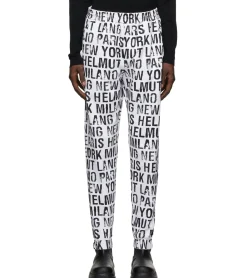 Jogginghosen & Fitnessmode|Jeans & Hosen*HELMUT LANG Herren Jogging-Hose mit durchgehendem grafischen Muster Sweatpants Jogger Weiß/Schwarz