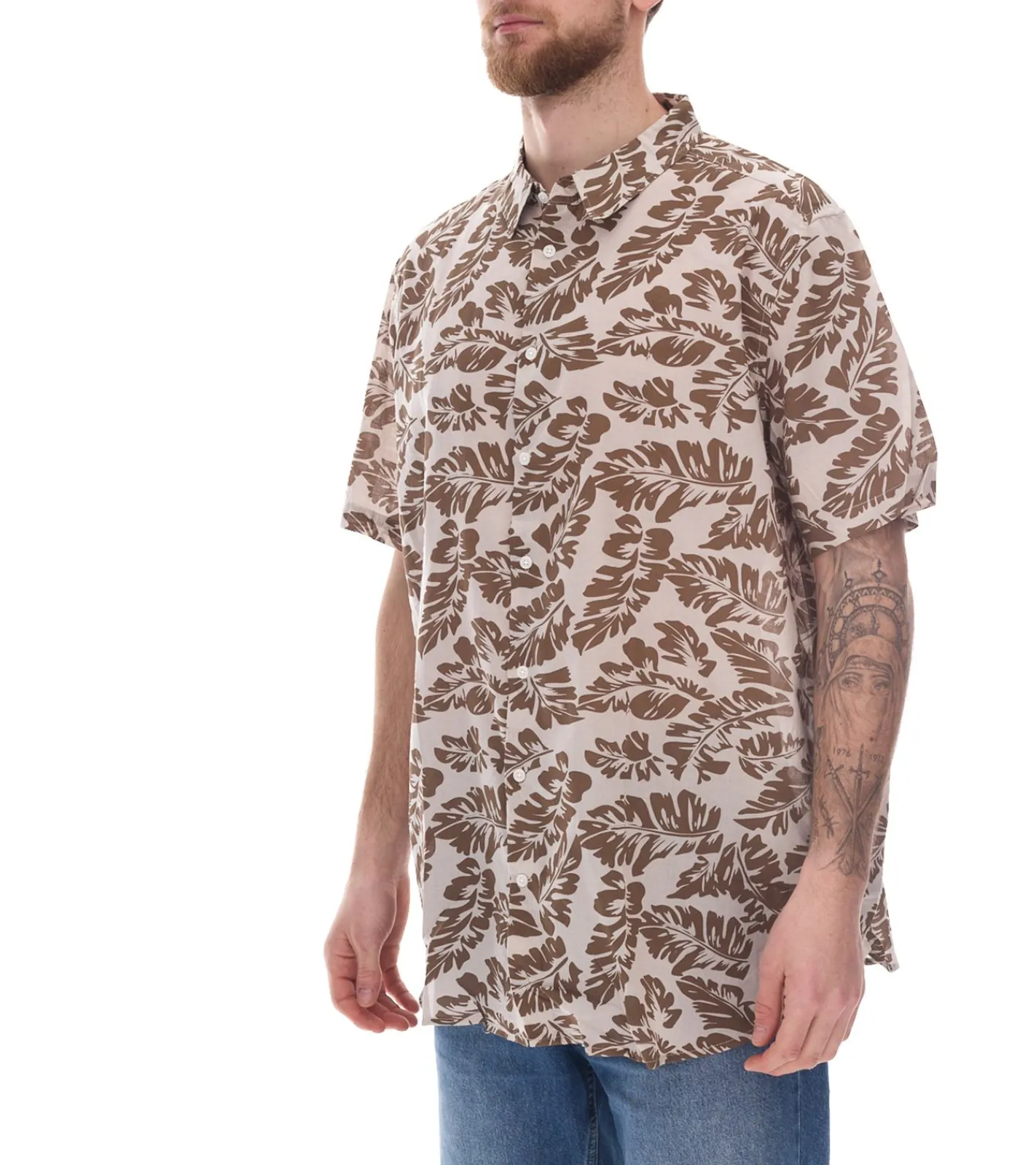 Hemden & Poloshirts*O46bpx Herren Baumwoll-Hemd Kurzarm-Hemd Sommer-Hemd Urlaubs-Shirt 910579 Beige/Braun