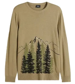 Pullover & Sweater*O46bpx Herren Feinstrick-Pullover Rundhals-Pullover mit Wald und Berge-Muster Winter-Pulli Große Größen 971556 Khaki