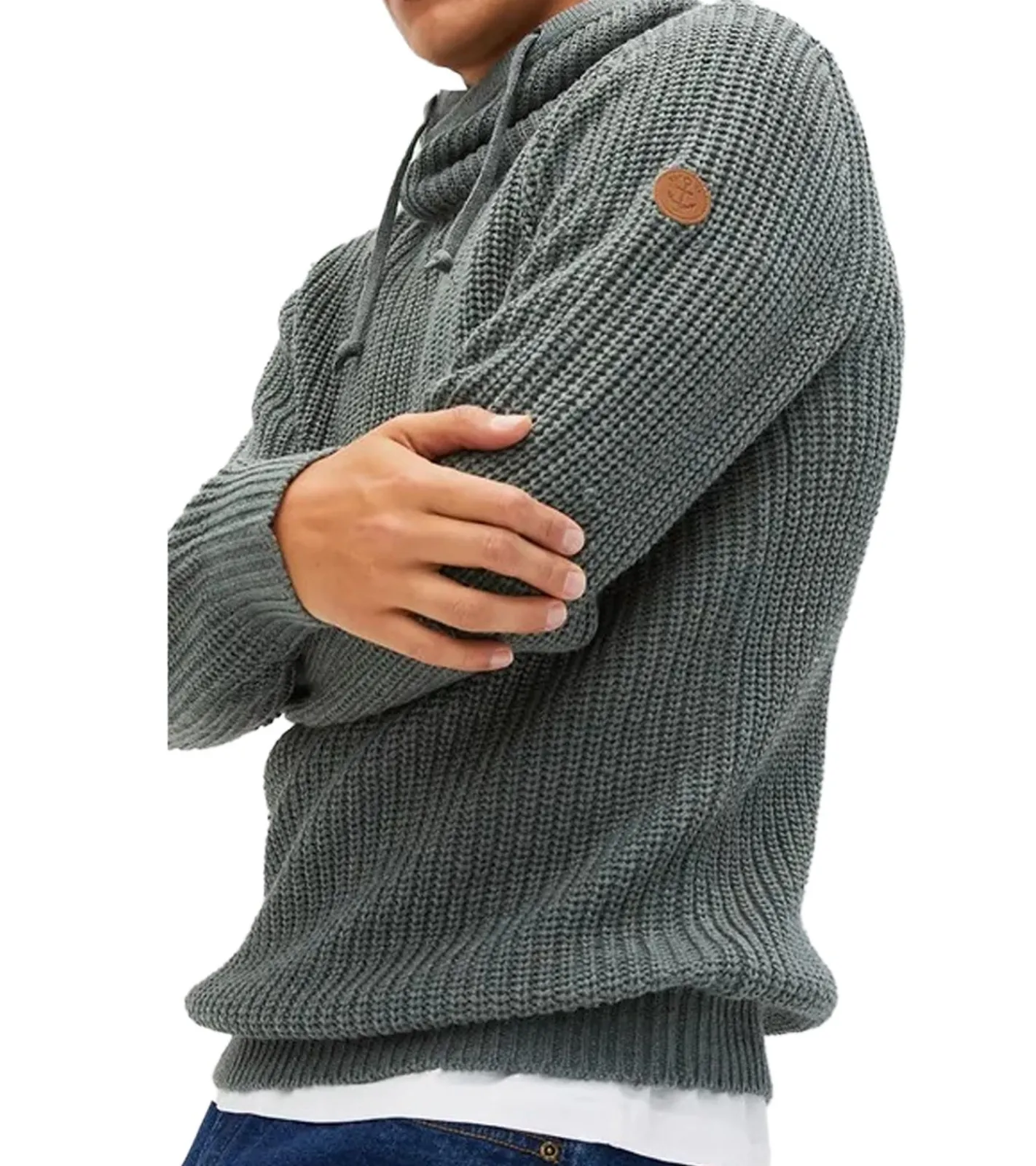 Große Größen|Pullover & Sweater*O46bpx Herren Grobstrick-Pullover mit Schalkragen Alltags-Pullover Sweater 936466 Eukalyptusgrün