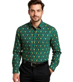 Hemden & Poloshirts*O46bpx Herren Langarm-Hemd mit weihnachtlichem Motiv Baumwoll-Hemd 961600 Grün