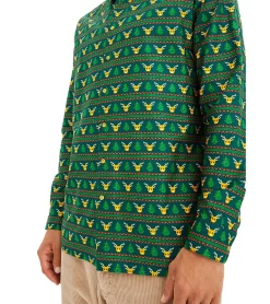 Hemden & Poloshirts*O46bpx Herren Langarm-Hemd mit weihnachtlichem Motiv Baumwoll-Hemd 961600 Grün