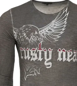 Pullover & Sweater*O46rn Herren Langarm-Shirt mit Adler Print Sommer-Baumwoll-Longsleeve Freizeit-Pullover R-10143 Grau