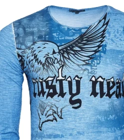 Pullover & Sweater*O46rn Herren Langarm-Shirt mit Adler Print Sommer-Baumwoll-Longsleeve Freizeit-Pullover R-10143 Blau