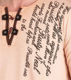 Große Größen|Pullover & Sweater*O46rn Herren Langarm-Shirt mit Schriftzug Sommer-Baumwoll-Longsleeve mit V-Ausschnitt Freizeit-Pullover R-10115 Hell-Orange