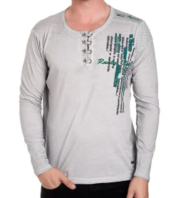 Pullover & Sweater*O46rn Herren Langarm-Shirt mit schlichten Print und Knopfleiste Sommer-Baumwoll-Longsleeve Freizeit-Pullover R-10139 Grau