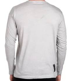 Pullover & Sweater*O46rn Herren Langarm-Shirt mit schlichten Print und Knopfleiste Sommer-Baumwoll-Longsleeve Freizeit-Pullover R-10139 Grau