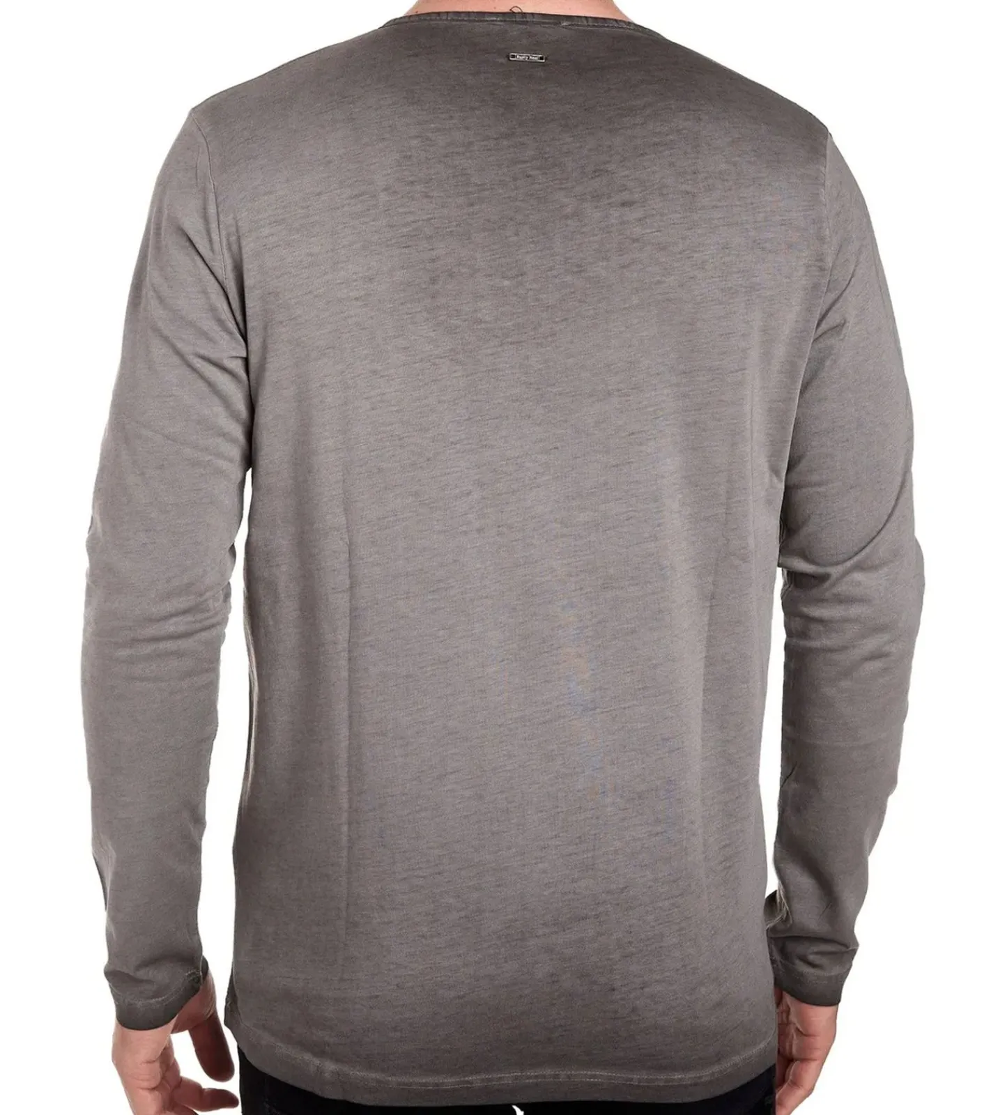 Pullover & Sweater*O46rn Herren Langarm-Shirt mit Schriftzug Sommer-Baumwoll-Longsleeve mit V-Ausschnitt Freizeit-Pullover R-10115 Dunkelgrau