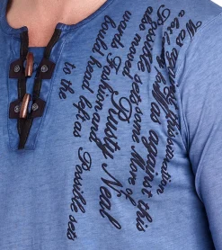 Pullover & Sweater*O46rn Herren Langarm-Shirt mit Schriftzug Sommer-Baumwoll-Longsleeve mit V-Ausschnitt Freizeit-Pullover R-10115 Dunkel-Blau