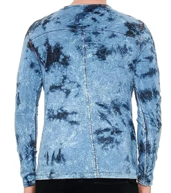 Pullover & Sweater*O46rn Herren Longsleeve im Batik-Stil mit Schriftzug Langarm-Shirt Sommer-Pullover Freizeit-Shirt R-10155 Indigo-Blau