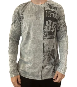 Pullover & Sweater*O46rn Herren Longsleeve im Batik-Stil Langarm-Shirt mit urbanem Print Sommer-Pullover R-10146 Hell-Grau