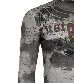 Pullover & Sweater*O46rn Herren Longsleeve im Batik-Stil Langarm-Shirt mit urbanen Print R-10140 Anthrazit