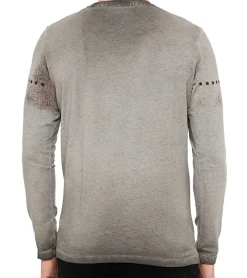 Pullover & Sweater*O46rn Herren Longsleeve im Vintage-Stil Langarm-Shirt Rundhals Baumwoll-Shirt R-10145 Grau