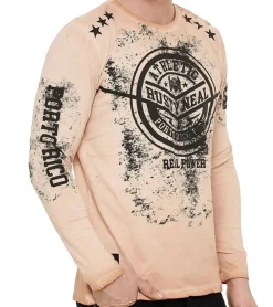 Pullover & Sweater*O46rn Herren Longsleeve im Vintage-Stil Langarm-Shirt Rundhals Baumwoll-Shirt R-10151 Camel-Braun