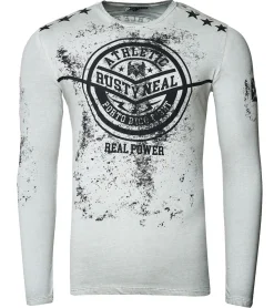 Pullover & Sweater*O46rn Herren Longsleeve im Vintage-Stil Langarm-Shirt Rundhals Baumwoll-Shirt R-10151 Hellgrau