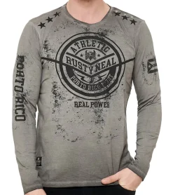 Pullover & Sweater*O46rn Herren Longsleeve im Vintage-Stil Langarm-Shirt Rundhals Baumwoll-Shirt R-10151 Grau