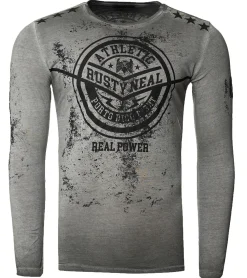 Pullover & Sweater*O46rn Herren Longsleeve im Vintage-Stil Langarm-Shirt Rundhals Baumwoll-Shirt R-10151 Grau