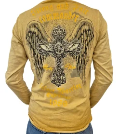 Pullover & Sweater*O46rn Herren Longsleeve im Vintage-Stil Commander Print Langarm-Shirt Rundhals Baumwoll-Shirt R-15046 Camel-Braun