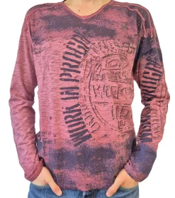 Pullover & Sweater*O46rn Herren Longsleeve im Vintage-Stil Work in Progress Langarm-Shirt Rundhals Baumwoll-Shirt R-10109 Hell-Bordeaux