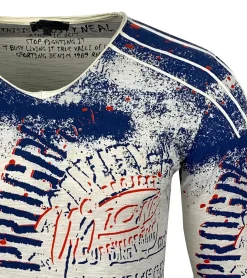 Pullover & Sweater*O46rn Herren Longsleeve im Vintage-Stil Work in Progress Langarm-Shirt Rundhals Baumwoll-Shirt R-10109 Ecru-Weiß