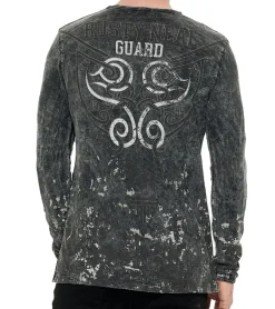 Pullover & Sweater*O46rn Herren Longsleeve mit Allover-Tribal-Print Baumwoll-Langarm-Shirt Sommer-Pullover Freizeit-Shirt R-10152 Dunkelgrau