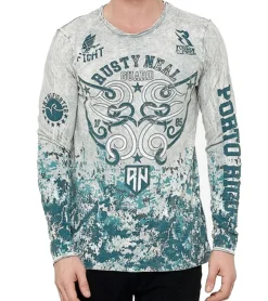 Pullover & Sweater*O46rn Herren Longsleeve mit Allover-Tribal-Print Baumwoll-Langarm-Shirt Sommer-Pullover Freizeit-Shirt R-10152 Hellgrau