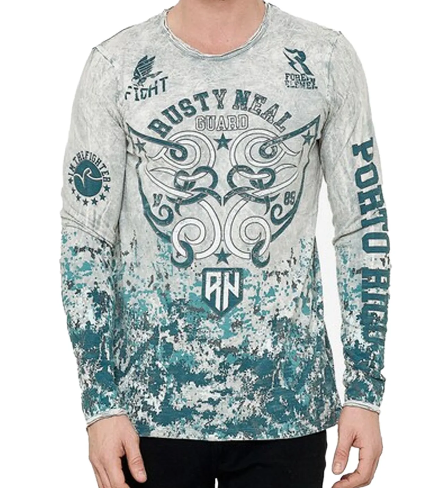 Pullover & Sweater*O46rn Herren Longsleeve mit Allover-Tribal-Print Baumwoll-Langarm-Shirt Sommer-Pullover Freizeit-Shirt R-10152 Hellgrau
