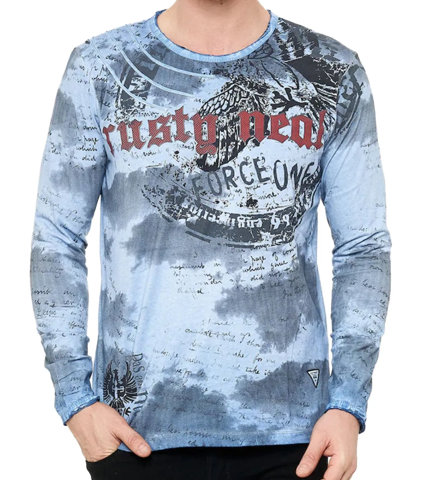 Pullover & Sweater*O46rn Herren Longsleeve mit Farbverlauf Baumwoll-Langarm-Shirt Sommer-Pullover Freizeit-Shirt R-10140 Blau
