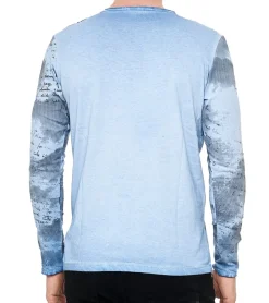 Pullover & Sweater*O46rn Herren Longsleeve mit Farbverlauf Baumwoll-Langarm-Shirt Sommer-Pullover Freizeit-Shirt R-10140 Blau