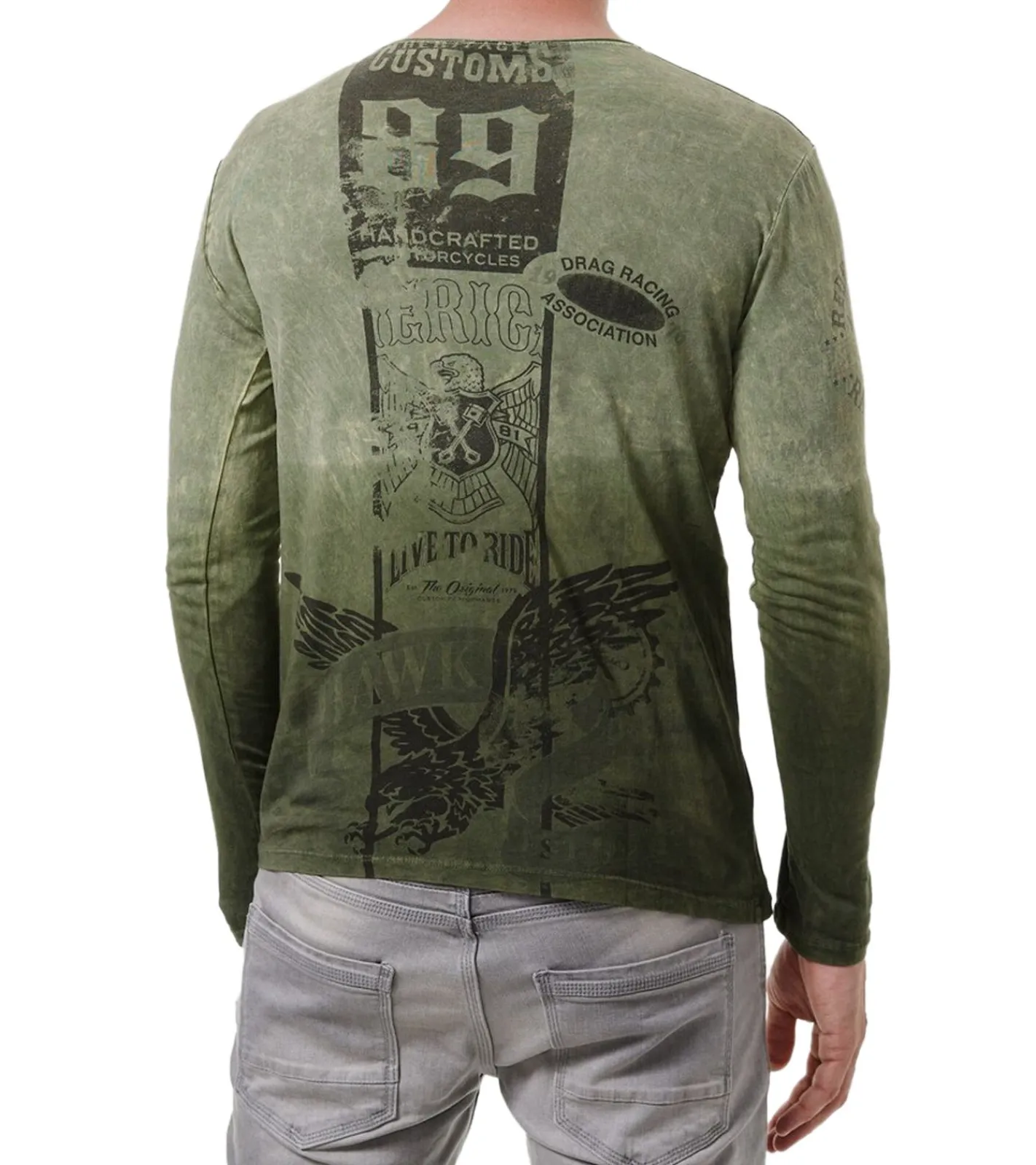 Pullover & Sweater*O46rn Herren Longsleeve mit Farbverlauf Baumwoll-Langarm-Shirt Sommer-Pullover Freizeit-Shirt R-10146 Khaki