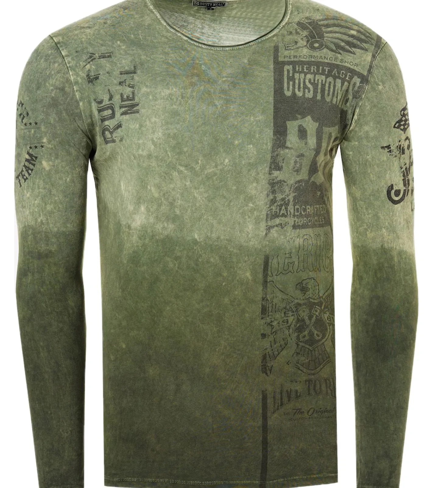 Pullover & Sweater*O46rn Herren Longsleeve mit Farbverlauf Baumwoll-Langarm-Shirt Sommer-Pullover Freizeit-Shirt R-10146 Khaki