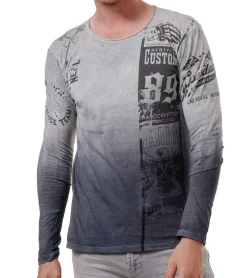 Pullover & Sweater*O46rn Herren Longsleeve mit Farbverlauf Baumwoll-Langarm-Shirt Sommer-Pullover Freizeit-Shirt R-10146 Grau