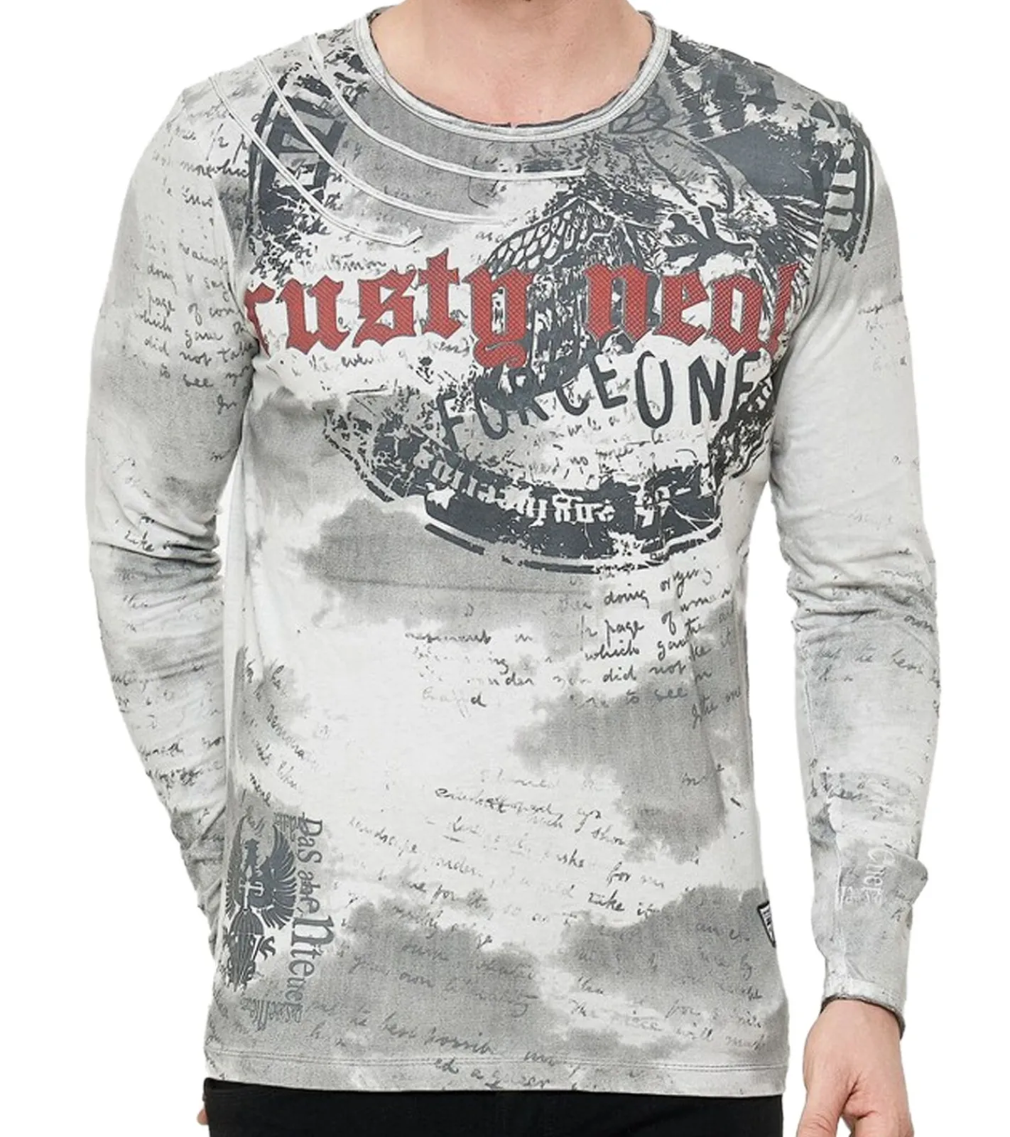 Pullover & Sweater*O46rn Herren Longsleeve mit Farbverlauf Baumwoll-Langarm-Shirt Sommer-Pullover Freizeit-Shirt R-10140 Hellgrau