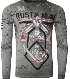 Pullover & Sweater*O46rn Herren Longsleeve mit Fighter-Print Baumwoll-Langarm-Shirt Sommer-Pullover Freizeit-Shirt R-10150 Grau