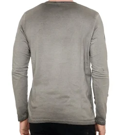 Pullover & Sweater*O46rn Herren Longsleeve mit großem Schriftzug Baumwoll-Langarm-Shirt Sommer-Pullover Freizeit-Shirt R-10155 Dunkelgrau