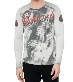 Pullover & Sweater*O46rn Herren Longsleeve mit großem Schriftzug Baumwoll-Langarm-Shirt Sommer-Pullover Freizeit-Shirt R-10155 Grau