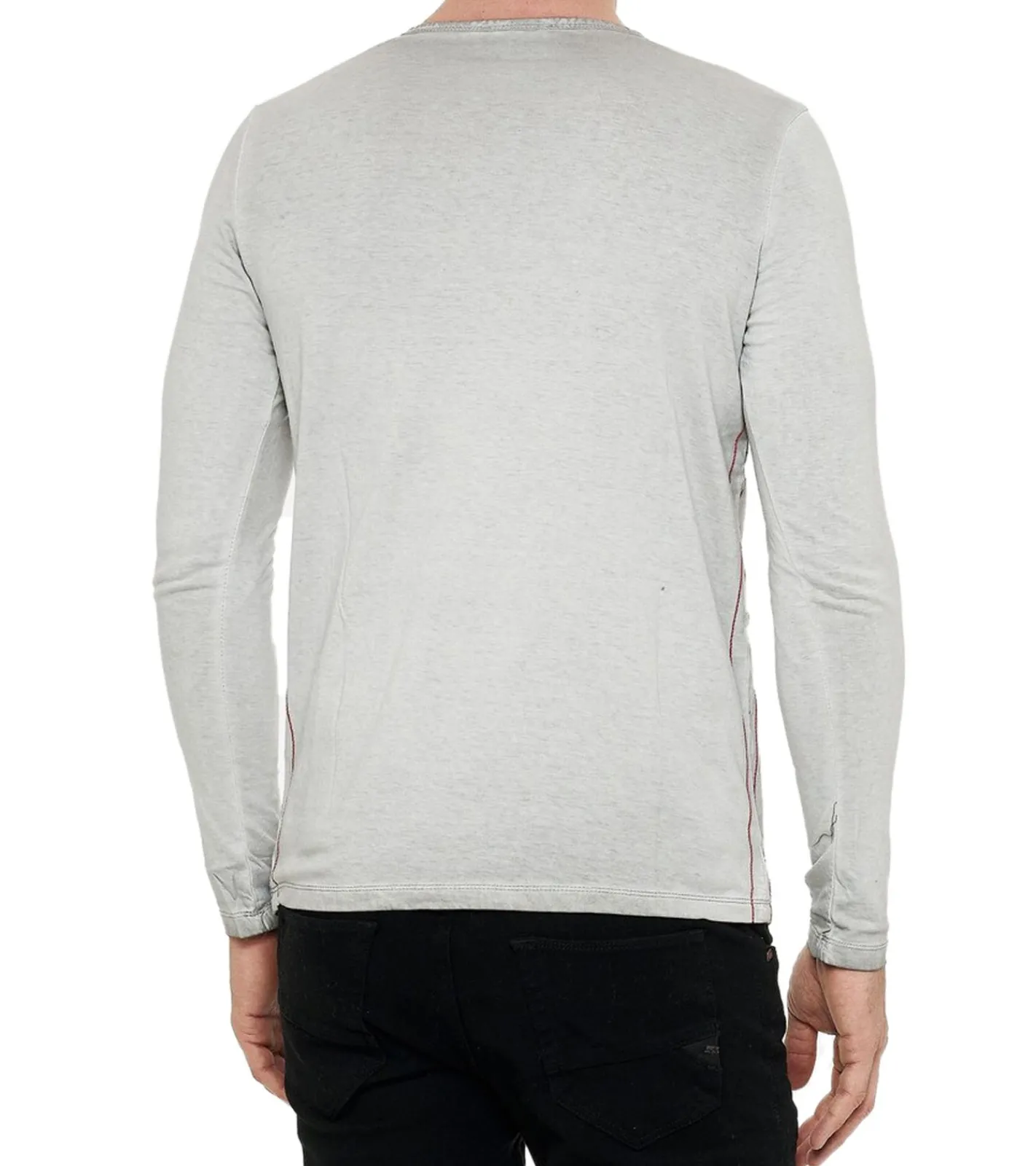 Pullover & Sweater*O46rn Herren Longsleeve mit großem Schriftzug Baumwoll-Langarm-Shirt Sommer-Pullover Freizeit-Shirt R-10155 Grau