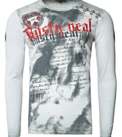 Pullover & Sweater*O46rn Herren Longsleeve mit großem Schriftzug Baumwoll-Langarm-Shirt Sommer-Pullover Freizeit-Shirt R-10155 Grau