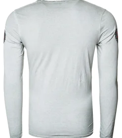 Pullover & Sweater*O46rn Herren Longsleeve mit großem Schriftzug Baumwoll-Langarm-Shirt Sommer-Pullover Freizeit-Shirt R-10155 Grau