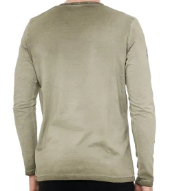 Pullover & Sweater*O46rn Herren Longsleeve mit großem Schriftzug Baumwoll-Langarm-Shirt Sommer-Pullover Freizeit-Shirt R-10155 Khaki