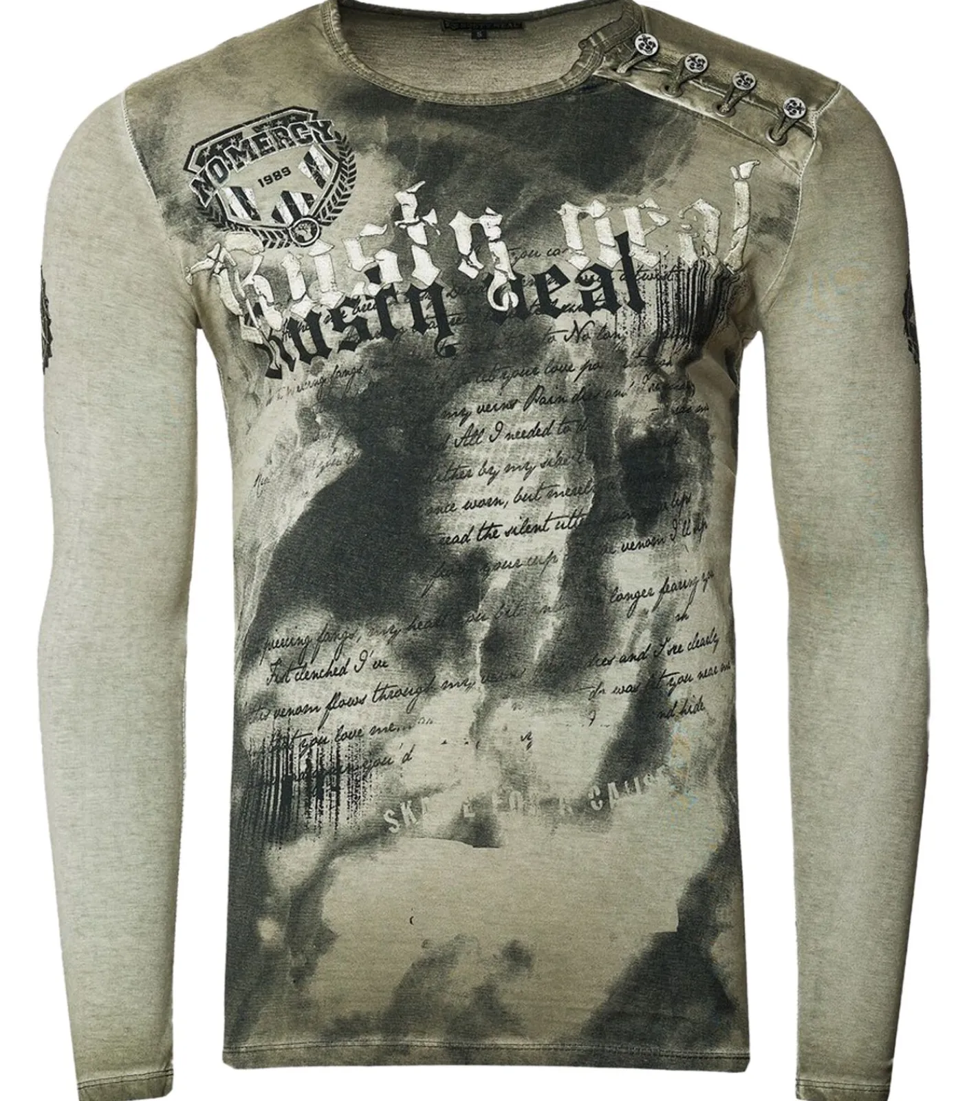 Pullover & Sweater*O46rn Herren Longsleeve mit großem Schriftzug Baumwoll-Langarm-Shirt Sommer-Pullover Freizeit-Shirt R-10155 Khaki