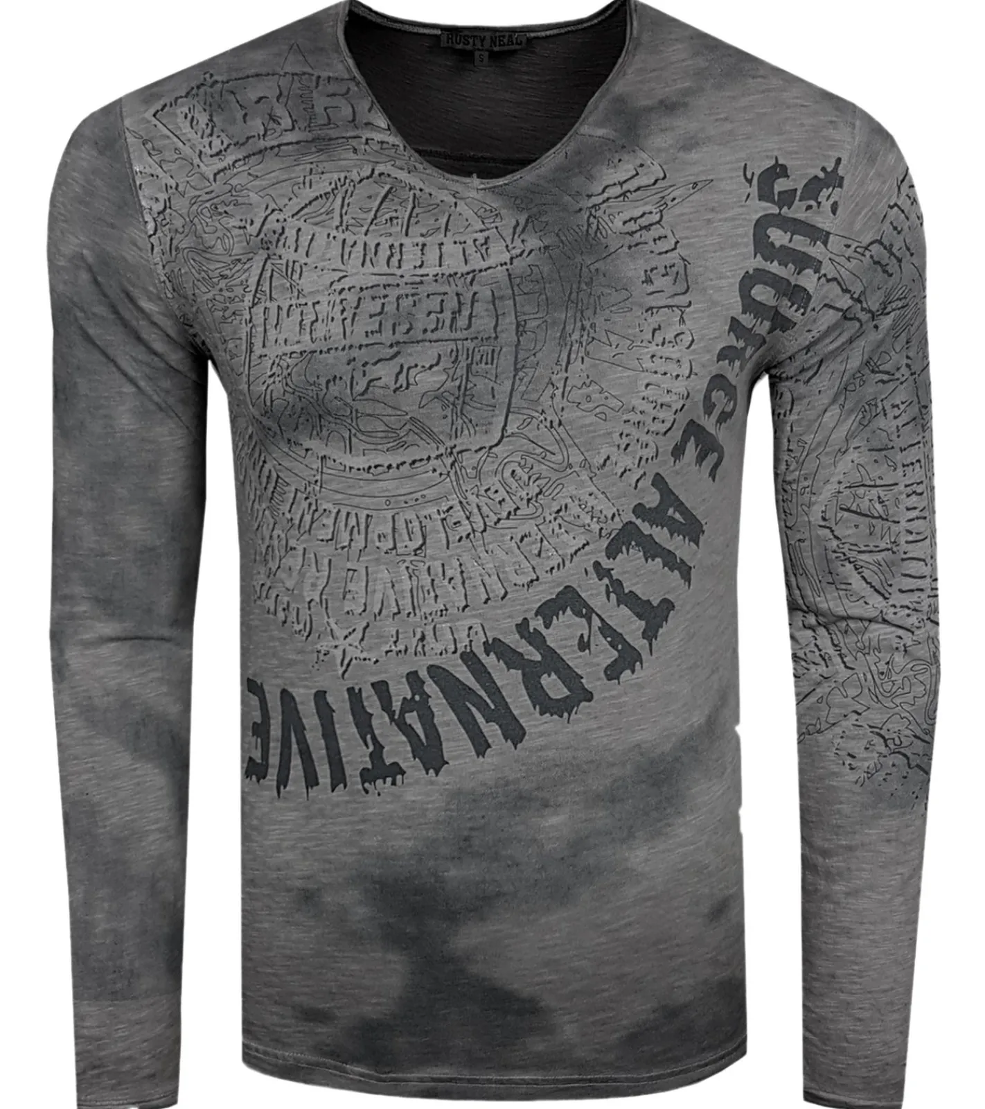 Pullover & Sweater*O46rn Herren Longsleeve mit großem Schriftzug und Print Baumwoll-Langarm-Shirt Sommer-Pullover Freizeit-Shirt R-10135 Grau