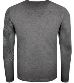 Pullover & Sweater*O46rn Herren Longsleeve mit großem Schriftzug und Print Baumwoll-Langarm-Shirt Sommer-Pullover Freizeit-Shirt R-10135 Grau