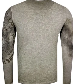 Pullover & Sweater*O46rn Herren Longsleeve mit großem Schriftzug und Print Baumwoll-Langarm-Shirt Sommer-Pullover Freizeit-Shirt R-10135 Khaki