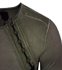 Pullover & Sweater*O46rn Herren Longsleeve mit kleinem Schriftzug-Print Baumwoll-Langarm-Shirt Sommer-Pullover Freizeit-Shirt R-10120 Khaki