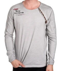 Pullover & Sweater*O46rn Herren Longsleeve mit kleinem Schriftzug-Print Baumwoll-Langarm-Shirt Sommer-Pullover Freizeit-Shirt R-10120 Hellgrau