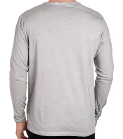 Pullover & Sweater*O46rn Herren Longsleeve mit kleinem Schriftzug-Print Baumwoll-Langarm-Shirt Sommer-Pullover Freizeit-Shirt R-10120 Hellgrau