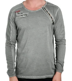 Pullover & Sweater*O46rn Herren Longsleeve mit kleinem Schriftzug-Print Baumwoll-Langarm-Shirt Sommer-Pullover Freizeit-Shirt R-10120 Mod1 Hellgrau