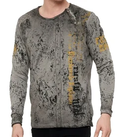Pullover & Sweater*O46rn Herren Longsleeve mit Schriftzug Baumwoll-Langarm-Shirt Sommer-Pullover Freizeit-Shirt R-10153 Grau