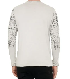 Pullover & Sweater*O46rn Herren Longsleeve mit urbanen Motiv-Print Langarm-Shirt mit Knopfleiste an Ausschnitt R-10141 Beige